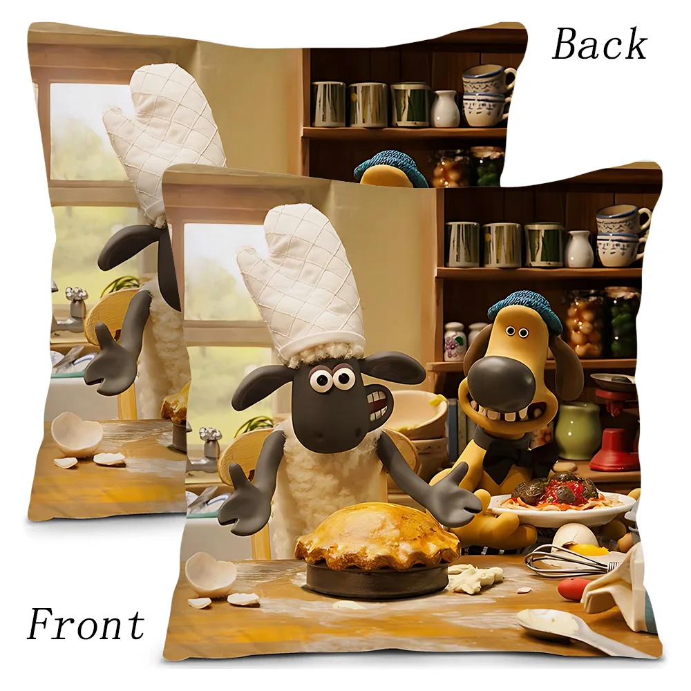 Cute Shaun the Sheep Pillow Covers Cartoon Sofa Decorative Home Double-sided Printing Short Plush Cushion Cover