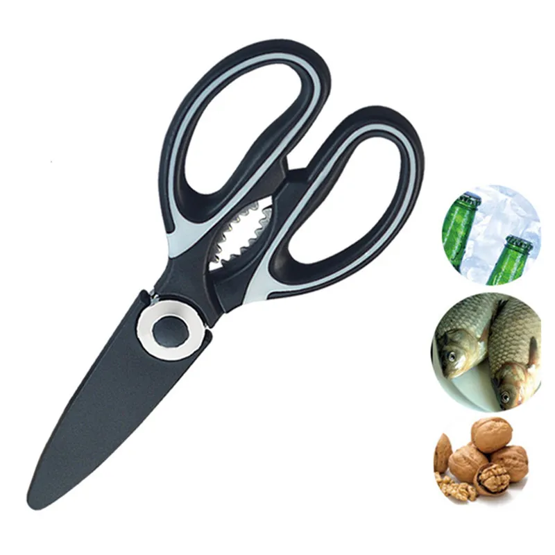 

4 In 1 Kitchen Scissors Stainless Steel Cutting Knife Meat Cutting Scissors for Fish Chicken Bone Corkscrew Fish Scraping Device