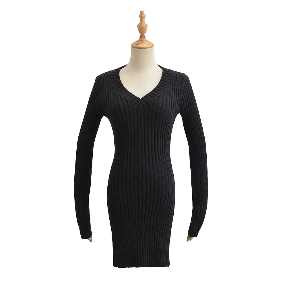 

Женское трикотажное платье-свитер с длинным рукавом и v-образным вырезом