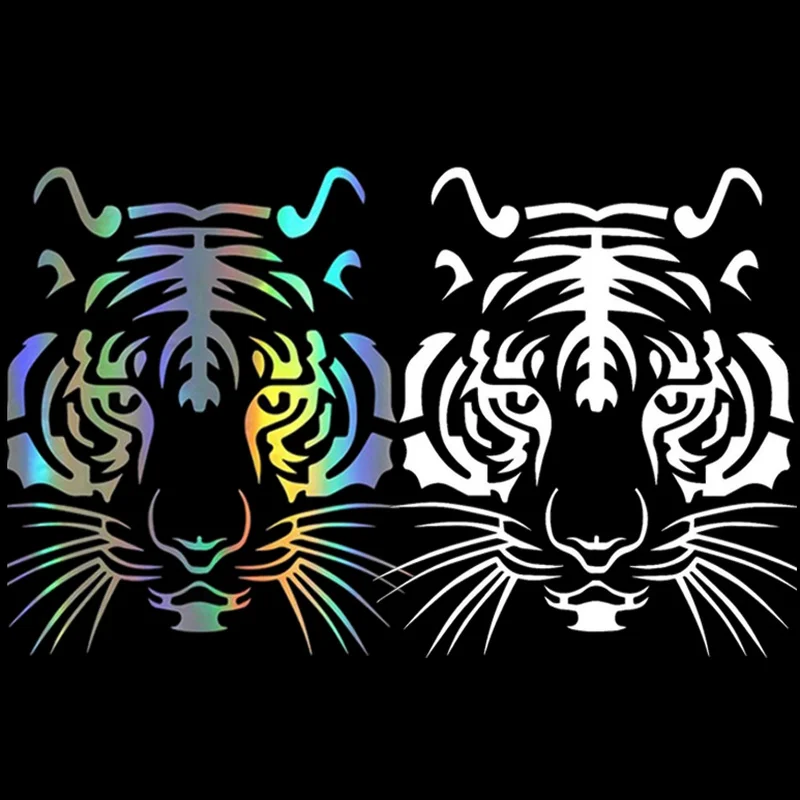 

Car Laser Tiger Head Sticker Fashion Auto Body Styling Decoration Decal Colorful Rear Windshield Stickers 14x15cm