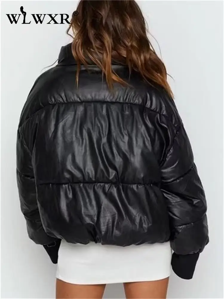 

WLWXR зимняя уличная одежда из искусственной кожи Пальто Пуховые куртки для женщин 2022 куртка с длинным рукавом Топы Пузырьковые черные куртки женские