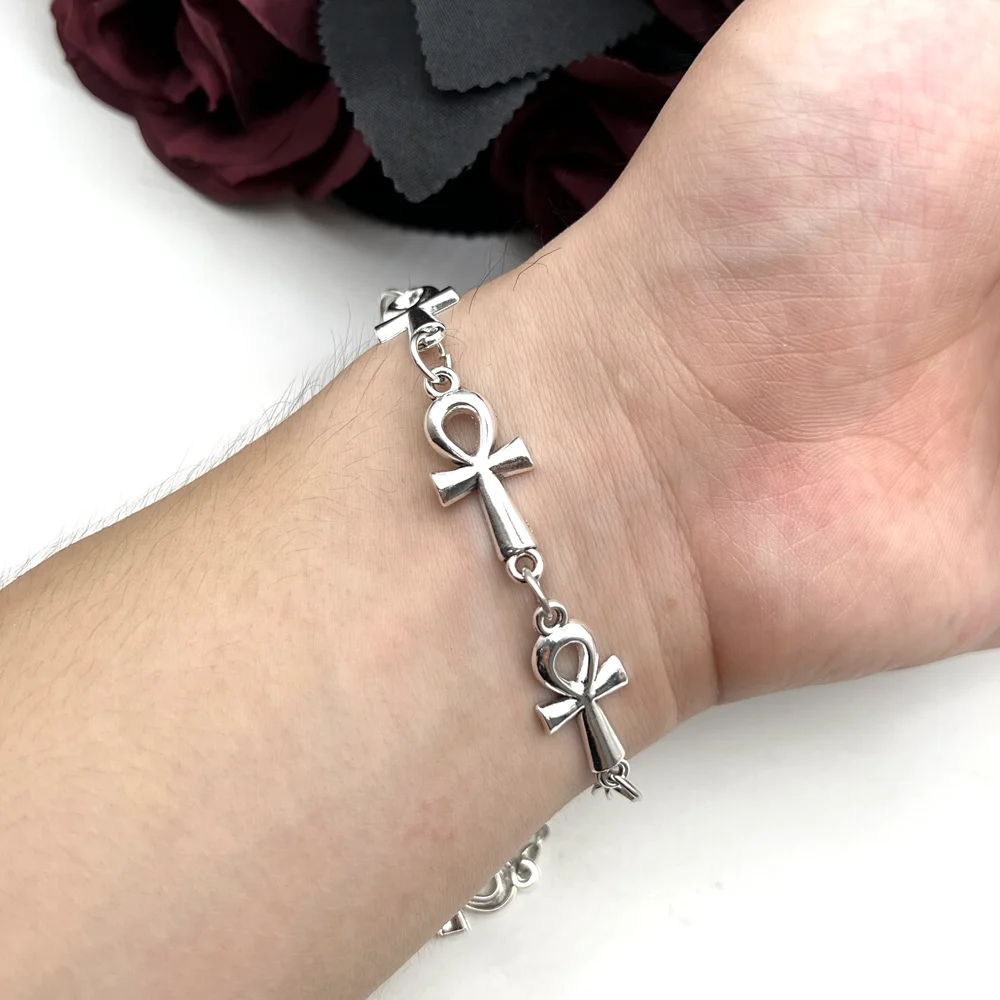 Ankh Vampire Bracelet, Gothic, Cross Bracelet, Vampire, Religious Jewelry, Victorian Cross Link Bracelet,Wicca,Charm Jewelr