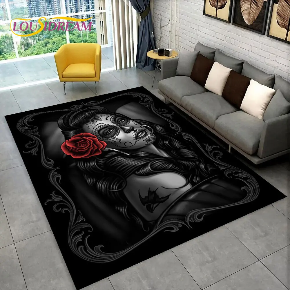 

3D Gothic Horror Female Skull Dead Girl Area Rug,Carpet Rug for Home Living Room Bedroom Sofa Doormat Decor,Non-slip Floor Mat