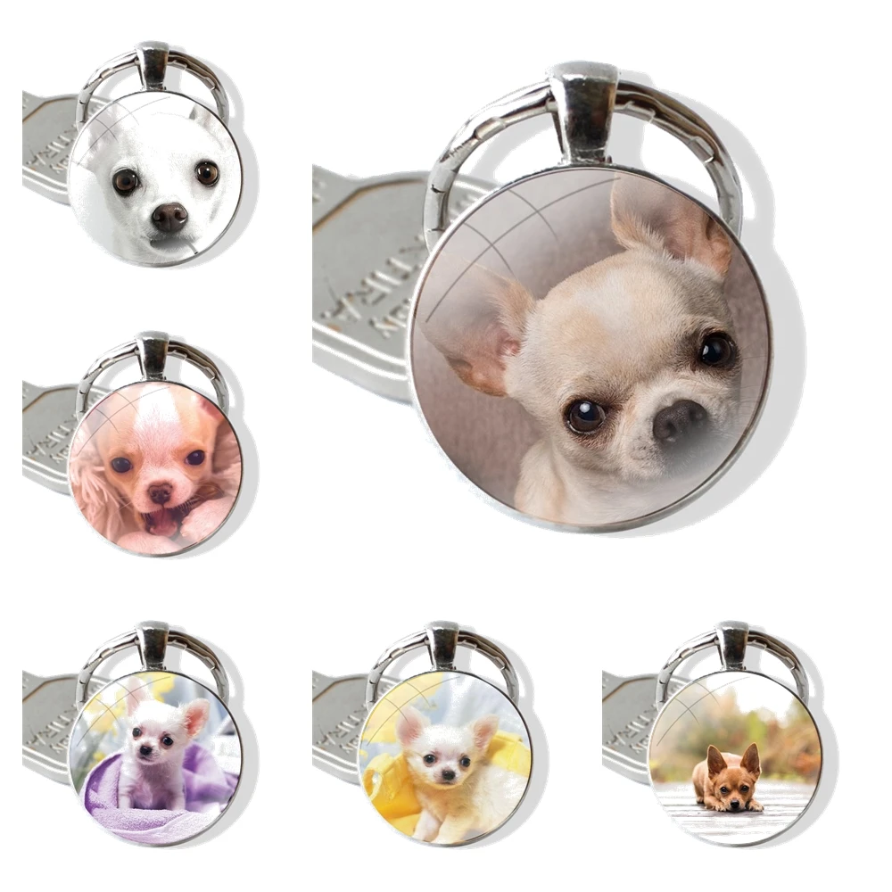 

Брелок для ключей чихуахуа, креативный модный дизайн в мультяшном стиле, ручная работа, стеклянный кабошон