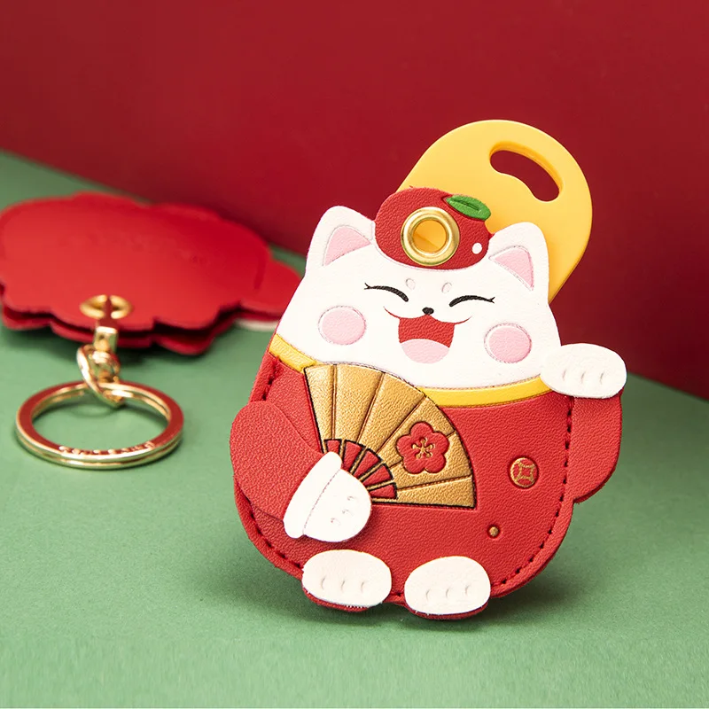 

Pray for Fortune Cat Key Chain Lucky Girl Bag Pendant Individuation Access Card Leather Case Creative Small Gift Wholesale