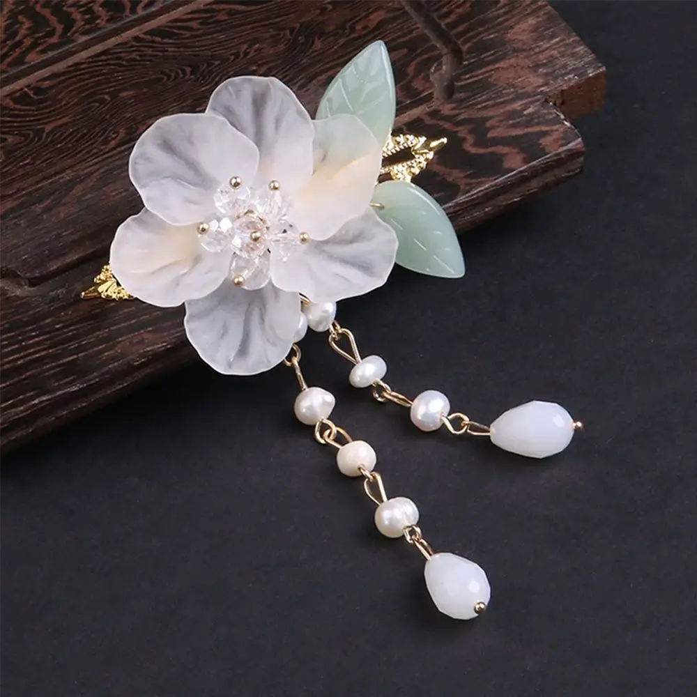 

Flower Hairpin Beads Tassel Hair Clip Cosplay for Kimono Hanfu Handwork Hair Accessories Women Girls Daily Cos Props
