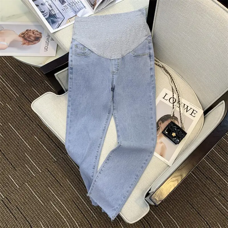 

8913# 2022 Spring Autumn Denim Maternity Straight Jeans Casual Loose Belly Pants Clothes for Pregnant Women Pregnancy Trousers