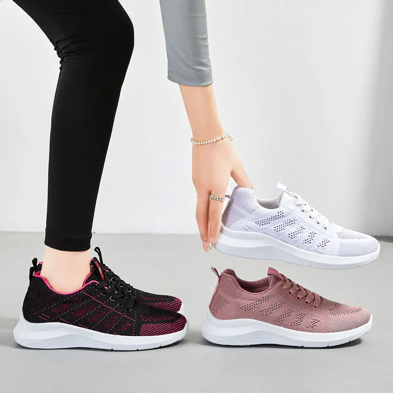 Women Running Shoes Fashion Breathable Walking Mesh Flat Sneakers Gym White Female Footwear