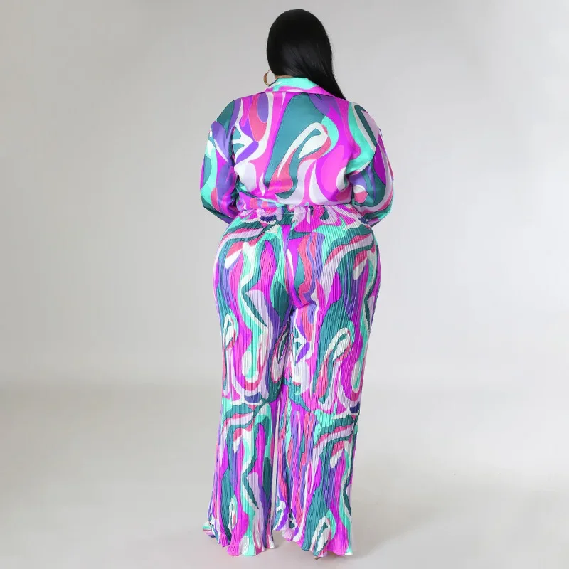 Костюм KEXU из двух предметов с винтажным принтом блузка длинными рукавами и