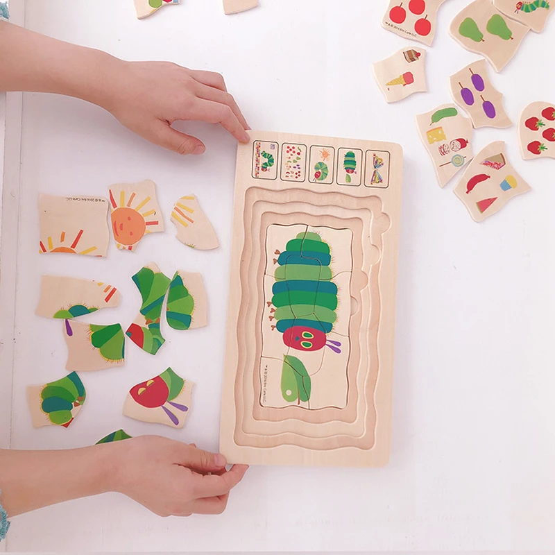 

Very Hungry Caterpillar Multi-layered Puzzle Panel Carl Classic Early Childhood Story Picture Book Butterfly Growth Wooden Toy