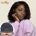 Парики из перуанских человеческих волос на сетке, Короткие вьющиеся натуральные волосы с коротким напылением, с кружевной частью, для черных женщин, предварительно выщипанные вьющиеся