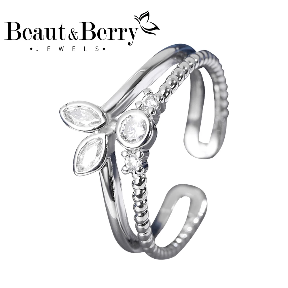 

Beaut&Berry Women's Fashion Luxurious Silver Color Rings Copper Zircon Open Rings Wedding Party Gift Accessories Jewelry