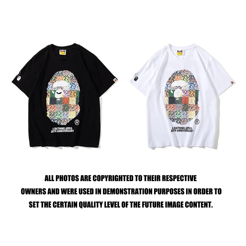 

Футболка Bape с коротким рукавом для мужчин и женщин, Повседневная футболка из 2022 хлопка в японском стиле с акулой, 28 лет на годовщину, 100%