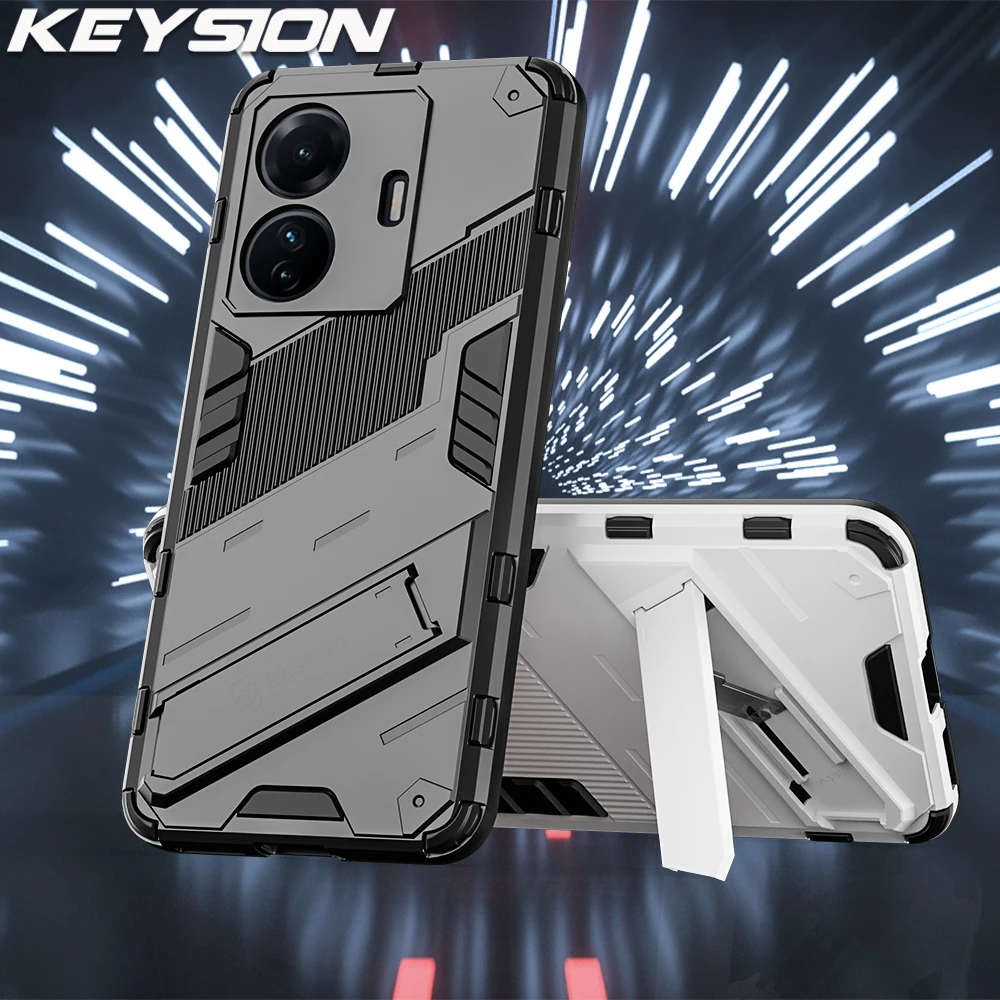 

KEYSION Shockproof Armor Case for VIVO T1 5G T1 Pro 5G India T1X Silicone Stand Phone Back Cover for iQOO Z6 Pro 5G Z3 5G Neo 6