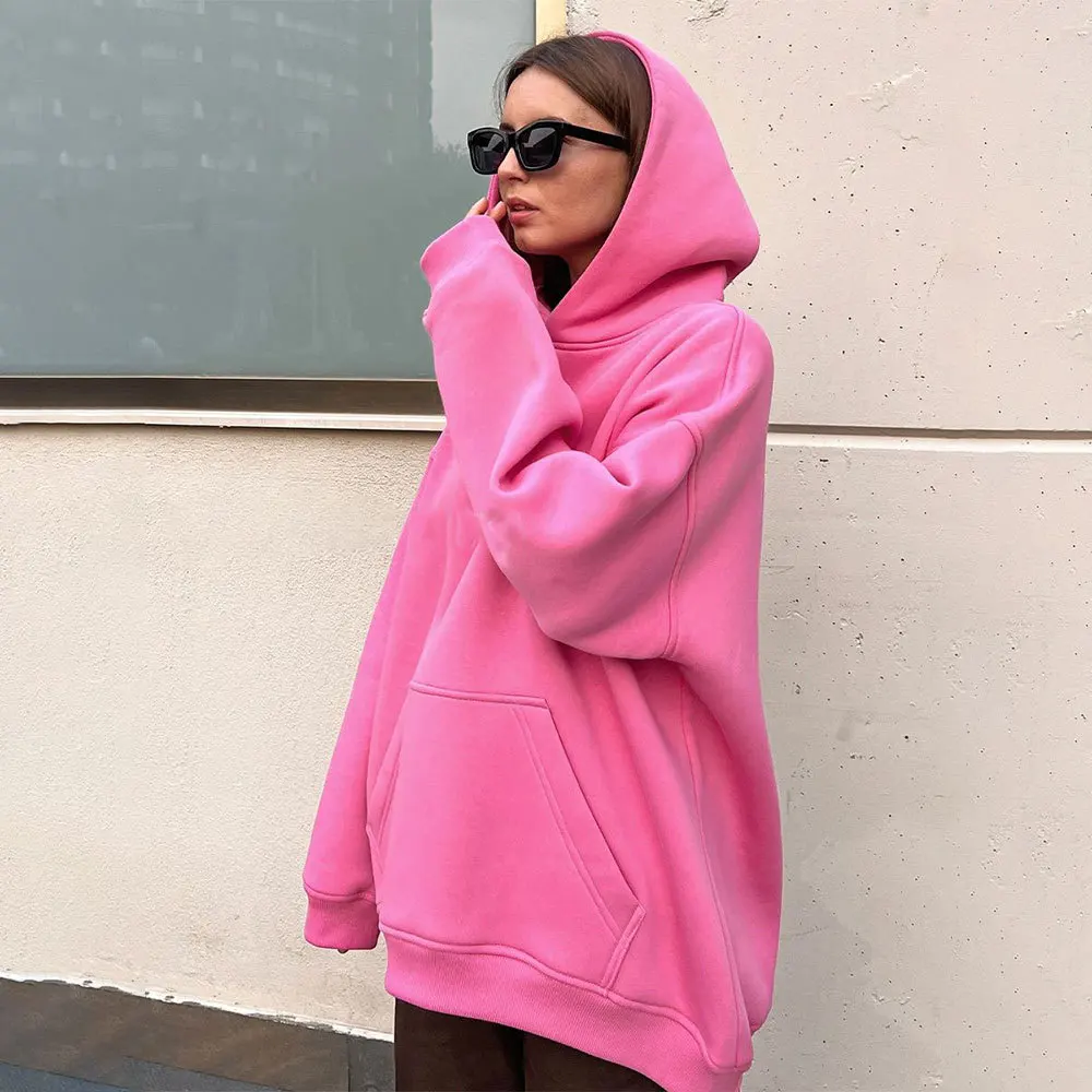 

Hoodie 2023 Autumn and Winter New Street Boyfriend Style Polar Fleece Loose Pocket Hooded Sweater Winter Clothes Women