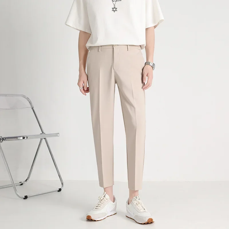 Повседневные мужские брюки прямого кроя 2024 легкие облегающие с гладкой