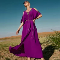 women dress rose purple off shoulder style dubai travel diamond dress middle east vestidos largos robe elegante femme