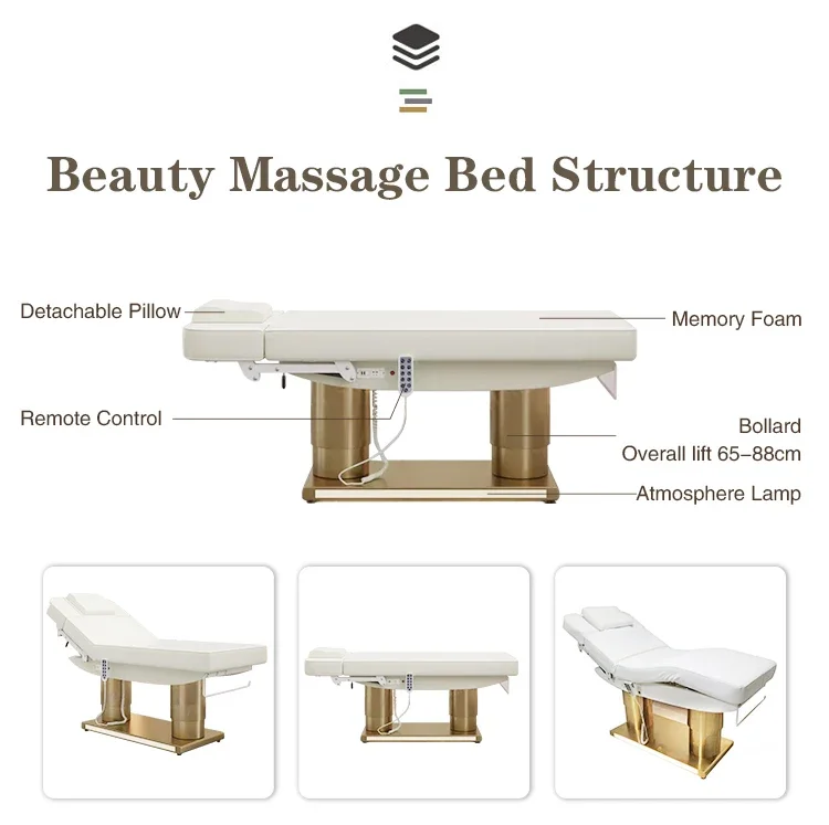 Nuovo Design comodo lettino da massaggio in oro bianco salone di bellezza элетtrico косметикаxta Spa Massaggio per