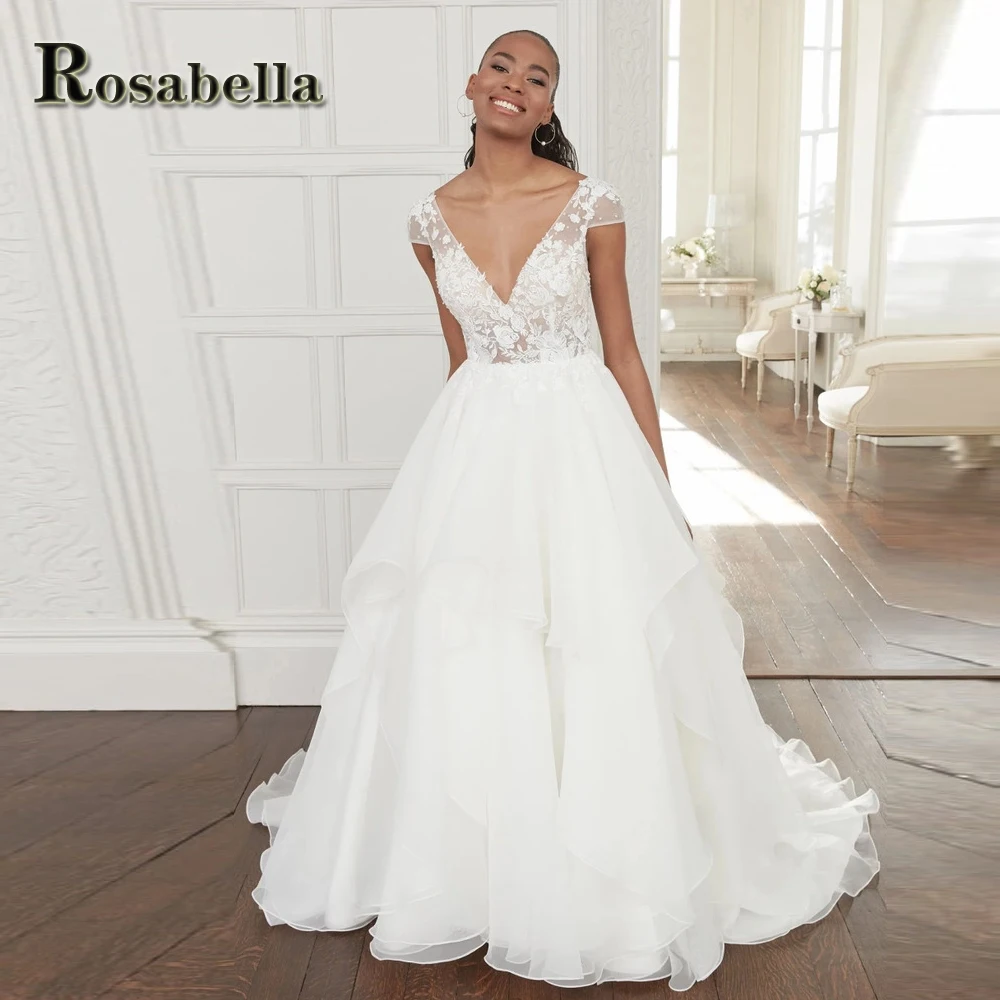 

ROSABELLA Trendy Tulle Layered Wedding Dresses For Women Illusion Appliques Vestidos De Novia Brautmode Personised Plus