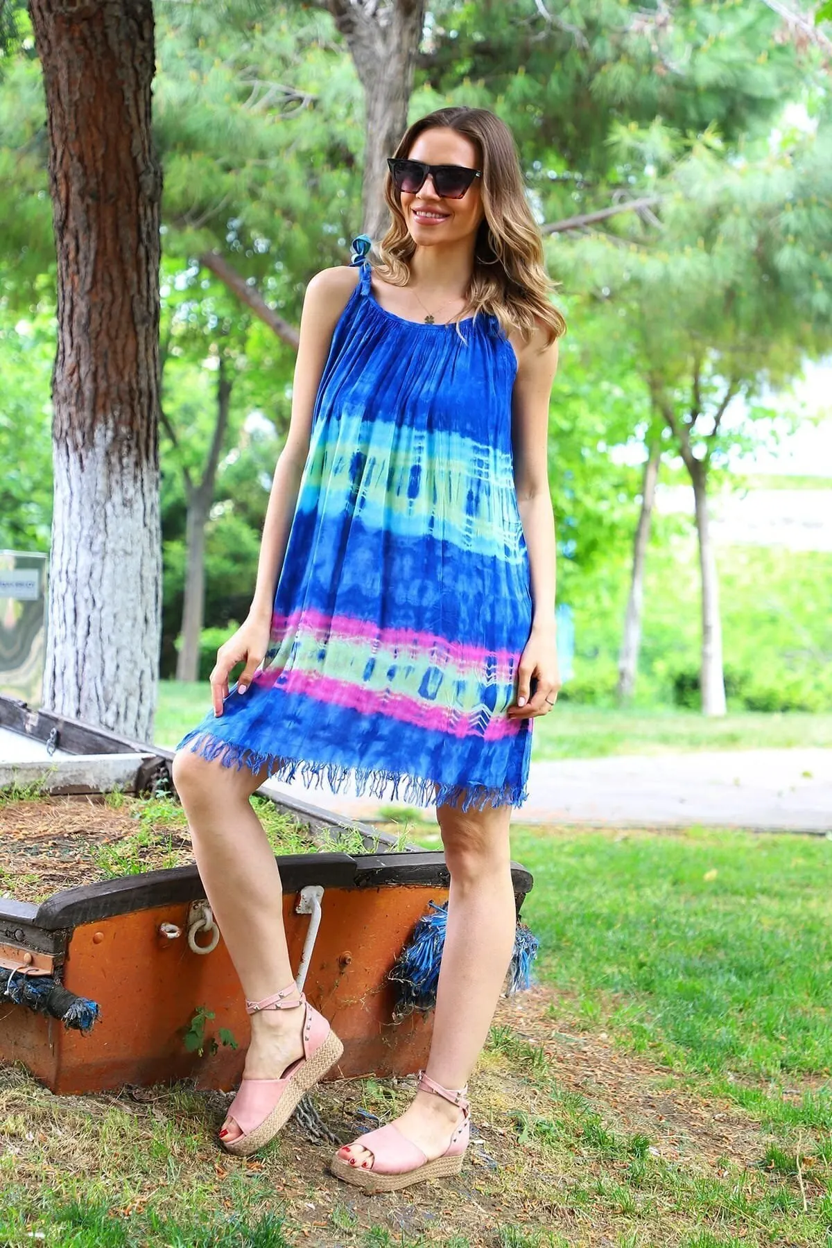 

Women's Pareo Navy Blue Rope Strap Cross Pattern Batik Dress Swimwear Cover Up Dress Sexy Tunic Suit Beachwear