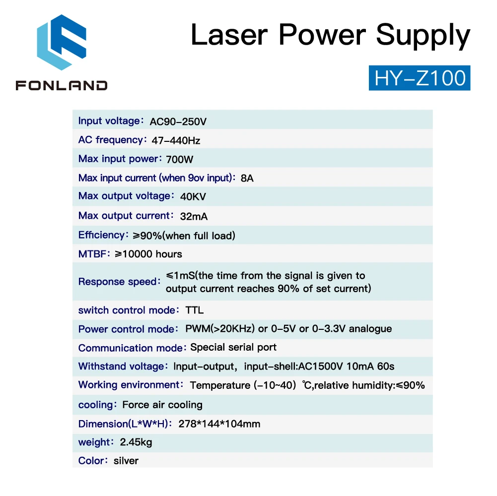 FONLAND 100-120W CO2 Laser Power Supply Monitor HY-Z100 Z Series AC90-250V EFR Tube for CO2 Laser Engraving Cutting Machine enlarge