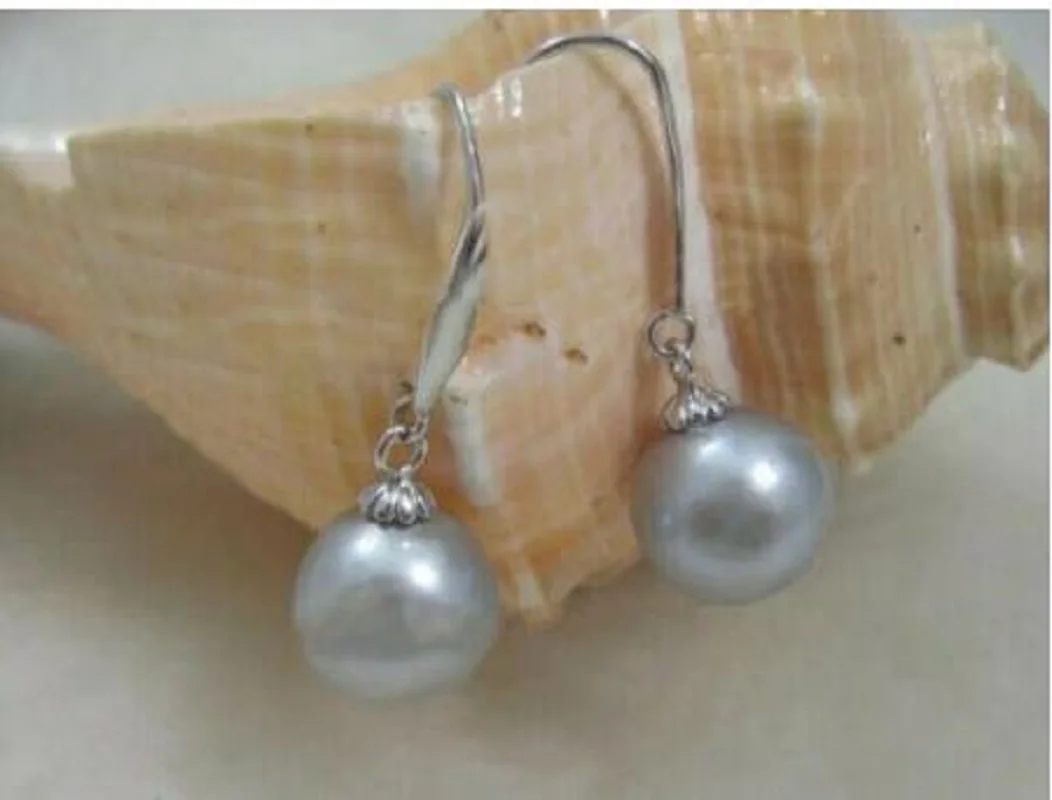 

GENUINE AAA 9-10mm South Sea GREY ROUND Pearl Earrings