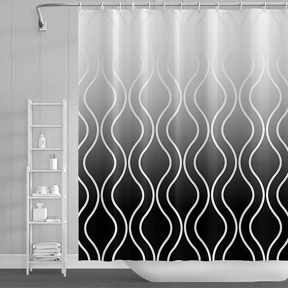 

Geometric Silver Gradient Textured Pattern Shower Curtain Waffle Weave Checkered Printed Bath Curtain Waterproof with Hook Decor