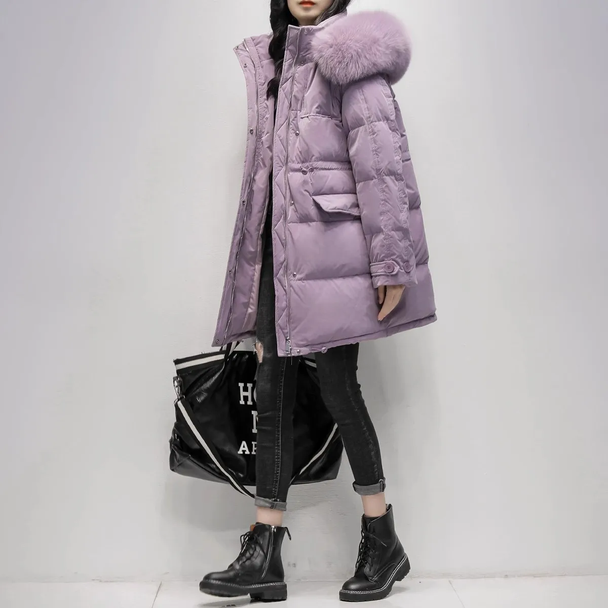 Высококачественный роскошный пуховик с воротником из лисьего меха и капюшоном