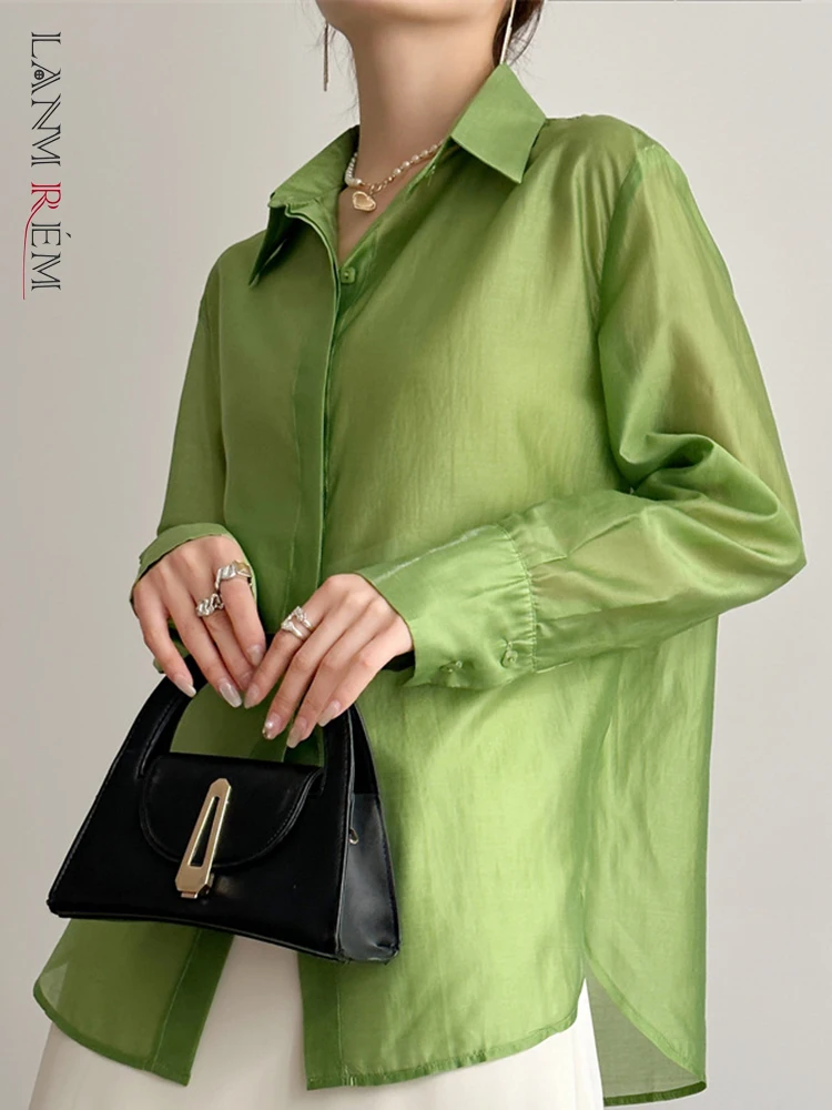 

LANMREM Korean Shirt For Women Casual Lapel Single Breasted Long Sleeves Thin Ventilate Tops Female Clothing 2023 New 2YA2839
