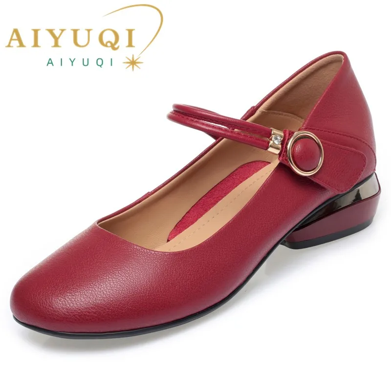 AIYUQI Women Shoes Genuine Leather 2023 New Mary Jane Shoes Ladies Mid-heel Large Size 41 42 43 Women's Shoes