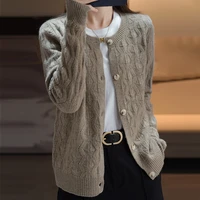 2022 autumn and winter new round neck cashmere sweater ladies half hollow 100 pure wool knitted cardigan fashion all match top