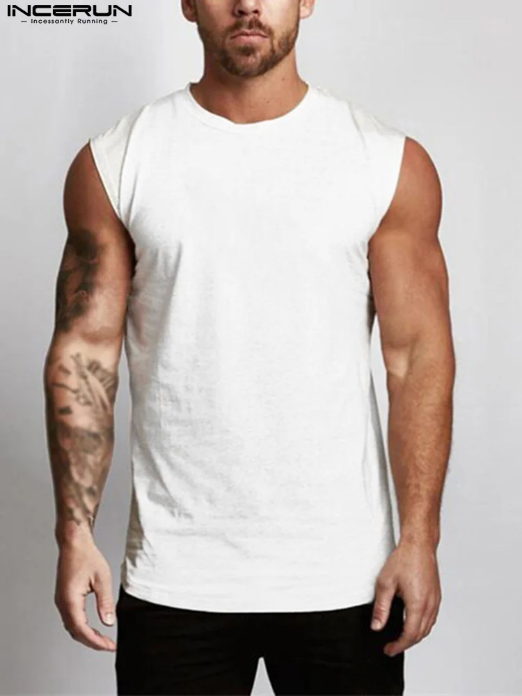 

Майка INCERUN мужская с круглым вырезом, однотонная уличная одежда без рукавов, повседневный жилет для воркаута, лето 2022
