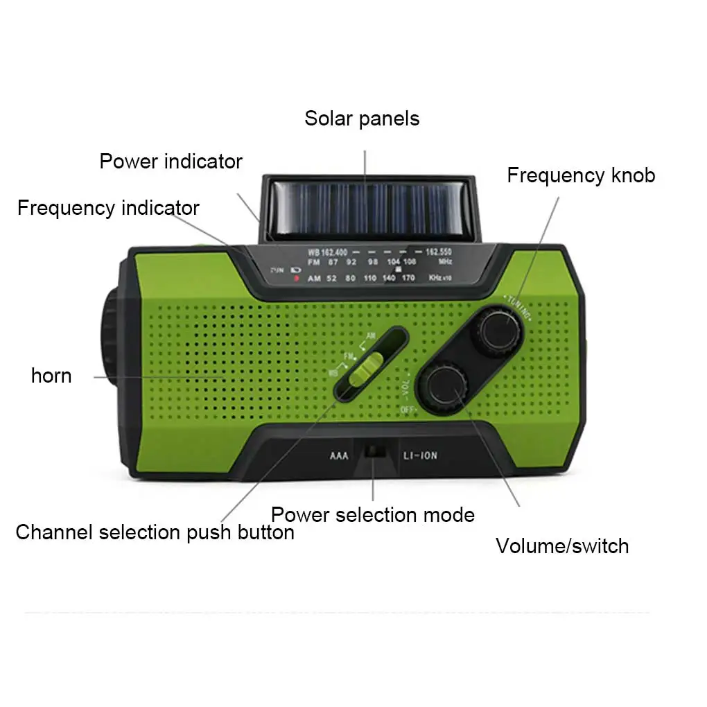

Portable Solar Powered Emergency Radio Camping Traveling Hand Crank Power Bank Phone Charger Outdoor Equipment Red