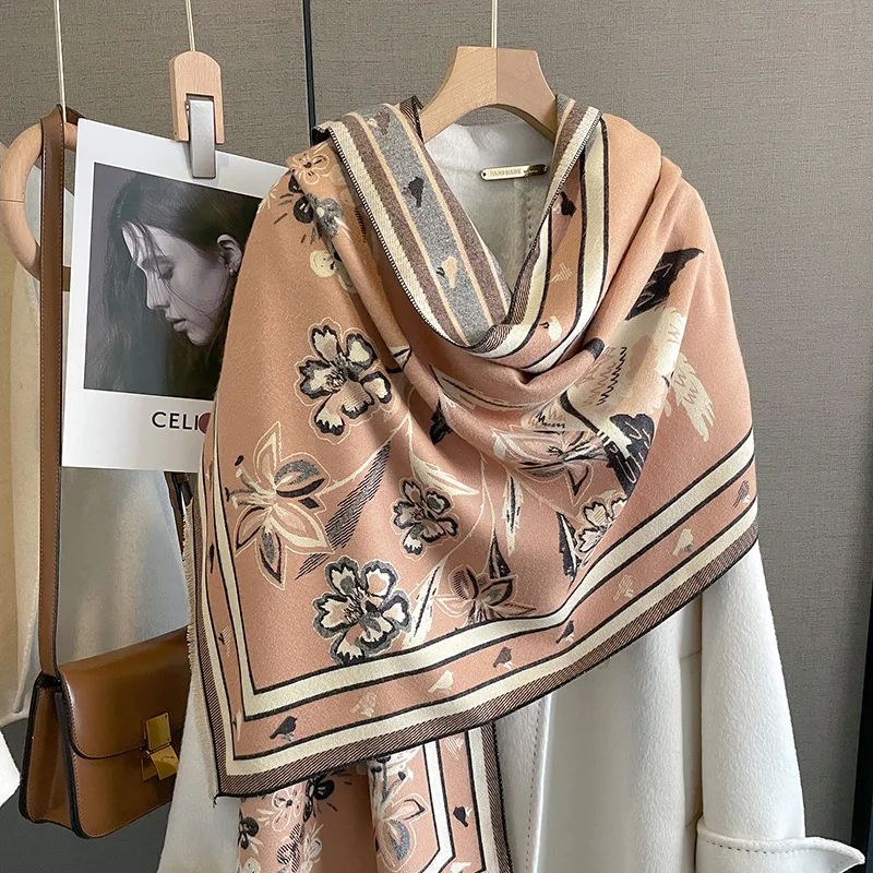 

Роскошный кашемировый шарф, женские большие толстые шали с цветочным принтом на осень и зиму, женские уличные теплые мягкие шали из пашмины для путешествий