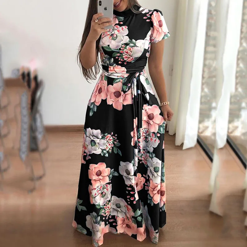 

Женское длинное платье с принтом, свободное вечернее платье большого размера 5XL с коротким рукавом и шнуровкой, весна-лето 2022