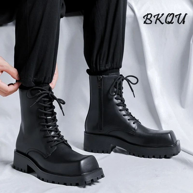 BKQU модные уличные ботинки мужские британские ветровые 2024 новые черные