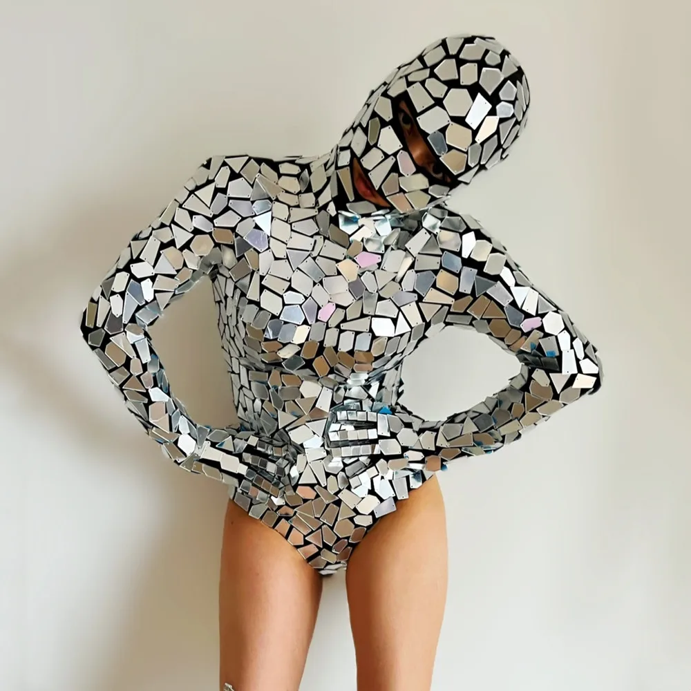 

Комбинезон с зеркальным покрытием, Женский танцевальный комбинезон с технологией будущего, танцевальный костюм для бара, ночного клуба, сценическая одежда для ГОГО