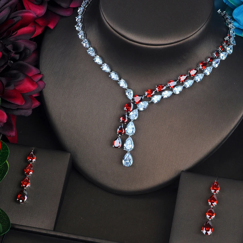 Модные Роскошные прозрачные и Синие Ювелирные наборы в форме капли воды для