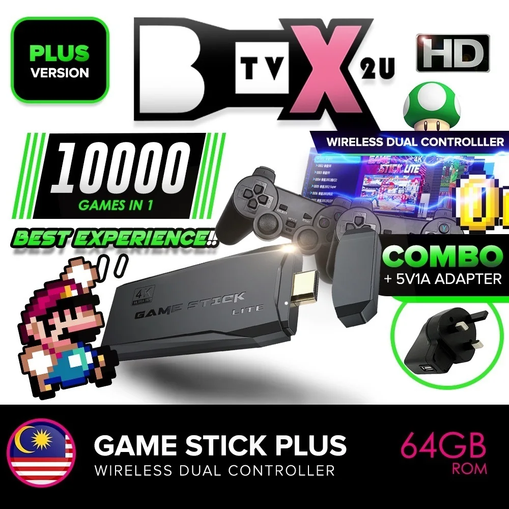

Free Power Adapter 2022 New Model Portable 10k games Wireless Video Games Stick 64GB Retro Console, Classic Game box