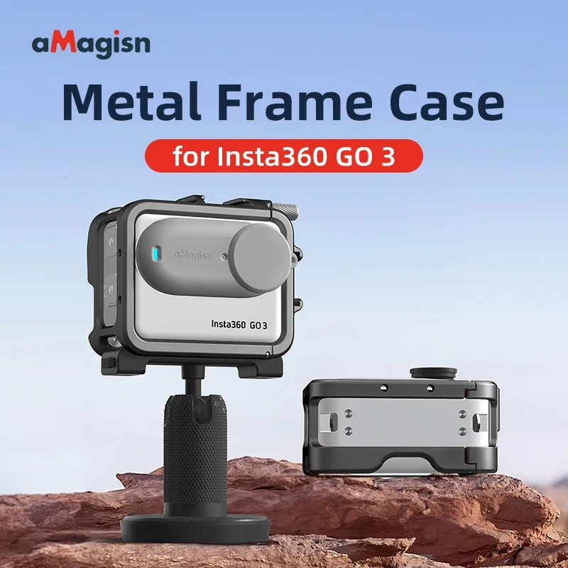 Фото Алюминиевая рамка aMagisn с крышкой объектива для Insta360 GO 3S/GO 3, металлический корпус с креплением для холодного башмака, аксессуары Insta360 №3