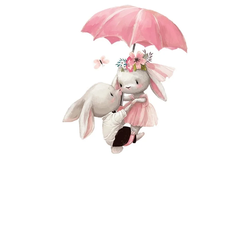 

Couple Bunny Under Umbrella Wall sticker kids room home decoration wallpaper living room bedroom removable mural rabbit stickers