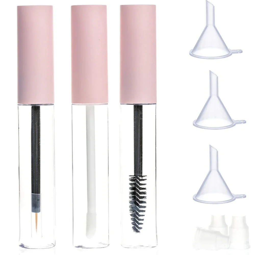 3pcs/set 1.5ml/5ml/10ml Empty Pink Mascara Tube Eyeliner Tube and Lip Gloss Tube DIY Refillable Sample Bottle Cosmetic Container