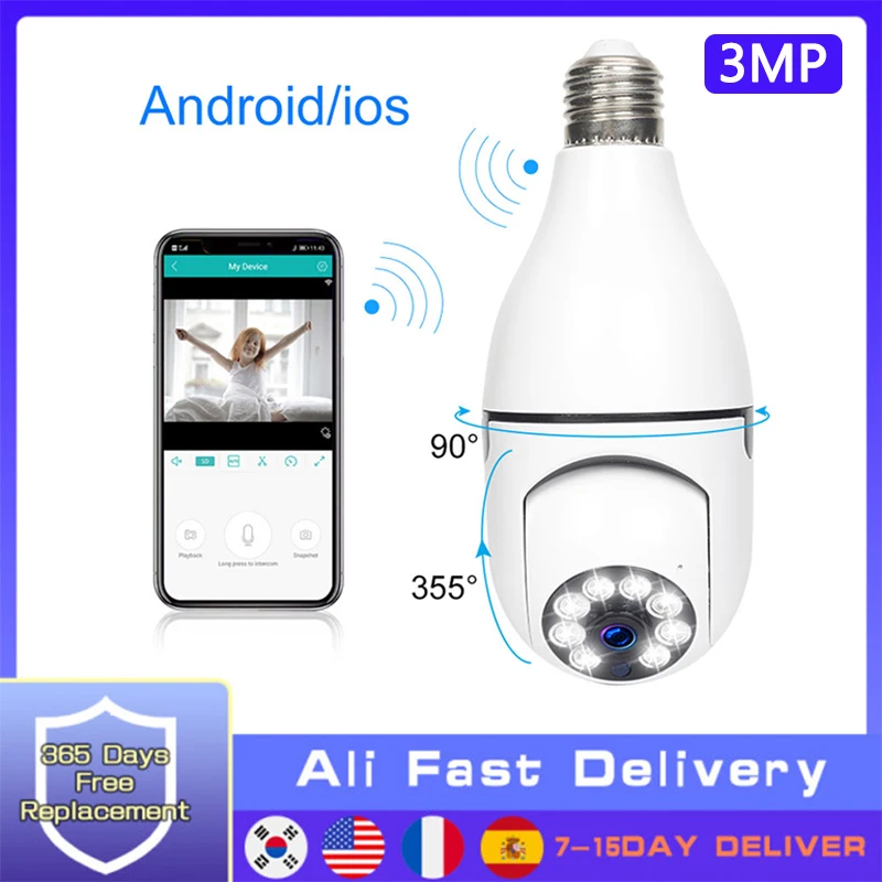 

3MP E27 Bulb Camera WiFi Indoor Video Surveillance 1080P Home Security Monitor Full Color Night Vision Auto Tracking Carecam Pro