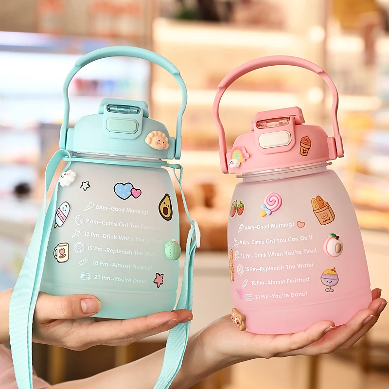 

Children's Water Cups Sports Mug Water Bottle Summer Kettle Portable Large Capacity Straw Cup Big Belly Cups Drinkware 1300ml