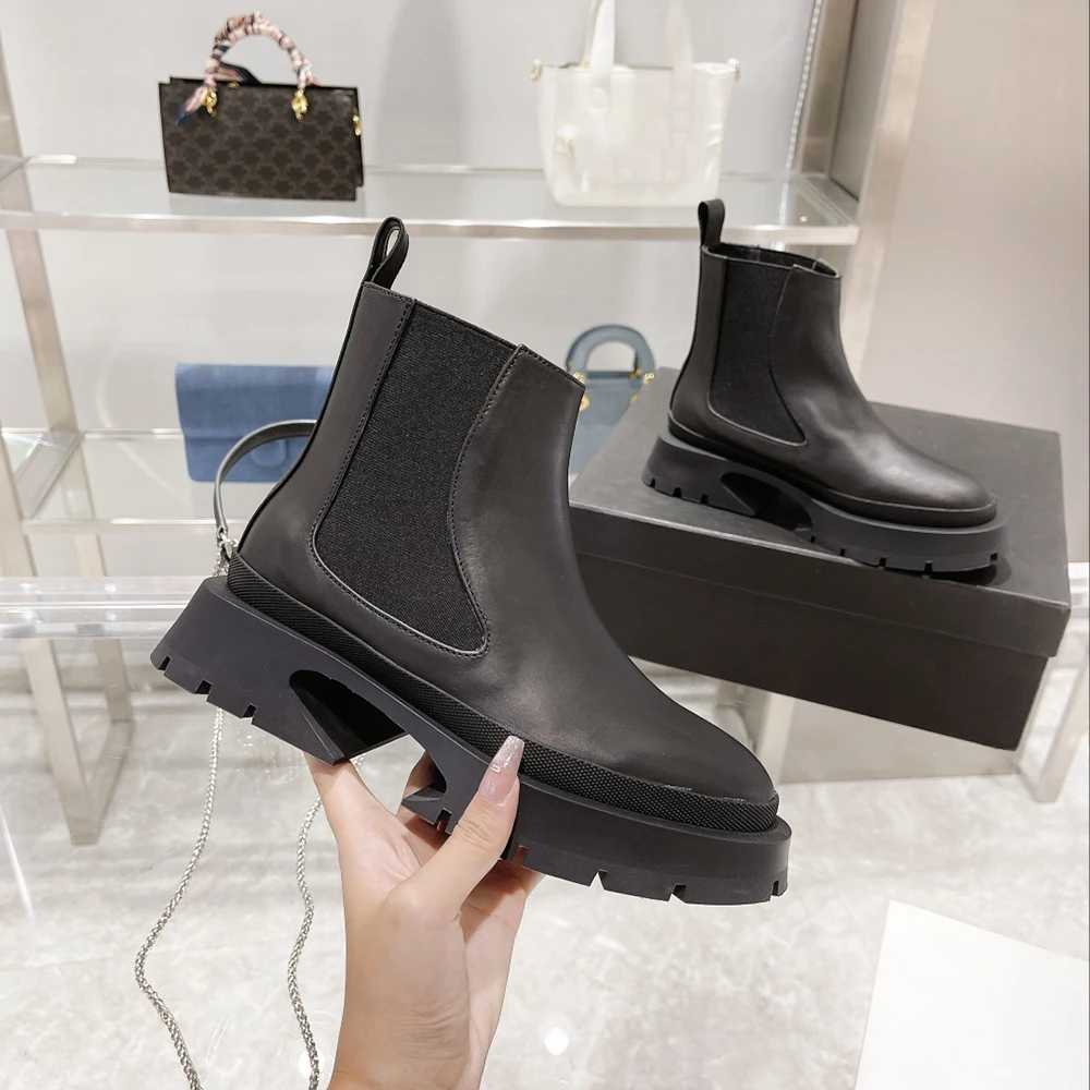 

Short Boots round toe One Foot and Nude Women's Boots high-quality Thick Soled anti-skid Shoes Black Fashion boots