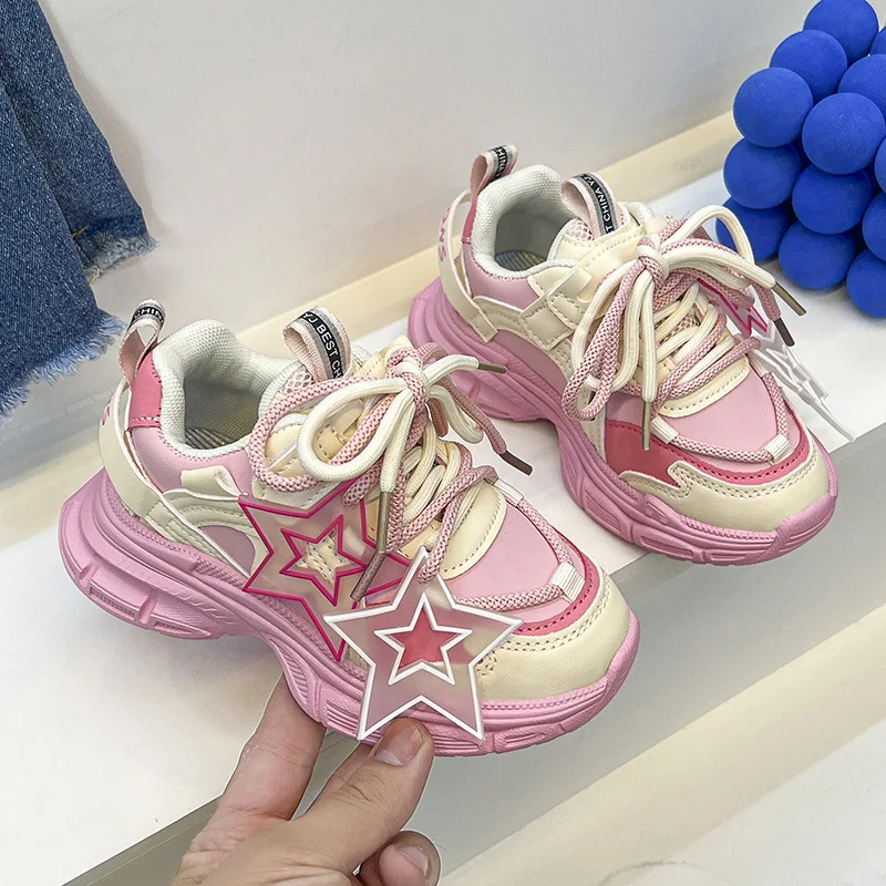 

2023 New Kids Casual Shoes Girls Running Shoes Anti-Slip Breathable Boys Autumn Cartoon Stars Kids Baby Shoes Toddler Sneaker