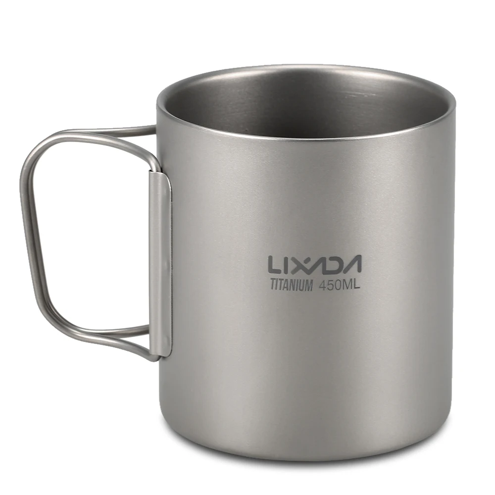 

Lixada 450ml Titanium Cup Double Wall Insulates Heat Cup Water Coffee Tea Cup Mug with Foldable Handle for Backpacking Hiking