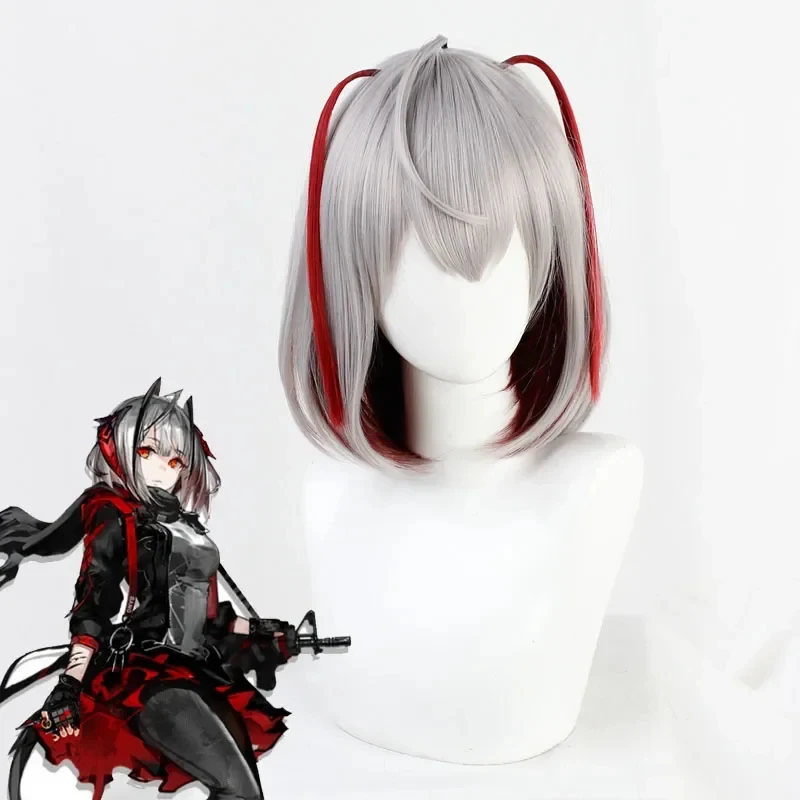 Фото Новый парик для косплея Arknights W, серо-красный градиентный, короткий, термостойкий, из синтетических волос, для Хэллоуина и карнавала. №3