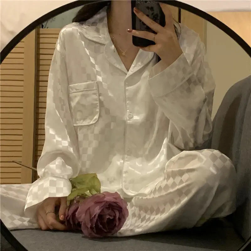 Spring and Autumn Pajamas Women's Ice Silk Long Sleeve Two Piece Set 2023 New Thin Simulated Home Wear