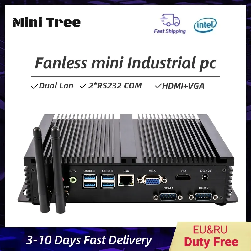 New Style Fanless Industrial Mini PC i5 5200U i3 6157U Micro Desktop With 4K HDMI VGA 1*Lan 7*USB  2*RS232 COM 300M WIFI HTPC